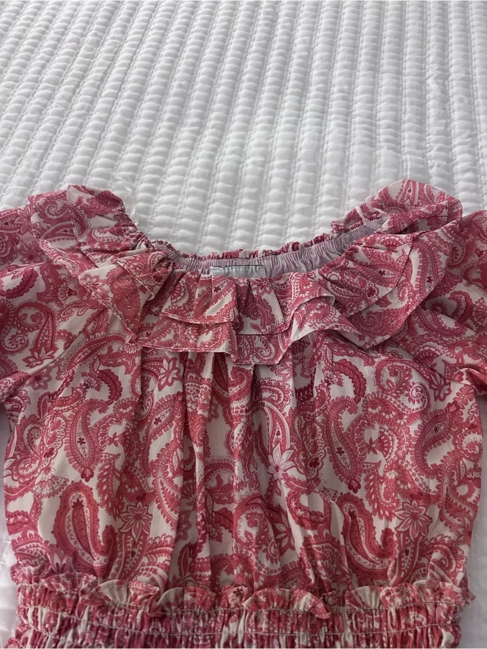 Rare Editions' Ruffled Paisley Smocked Waist Dress - Coral. Size 10 NWT